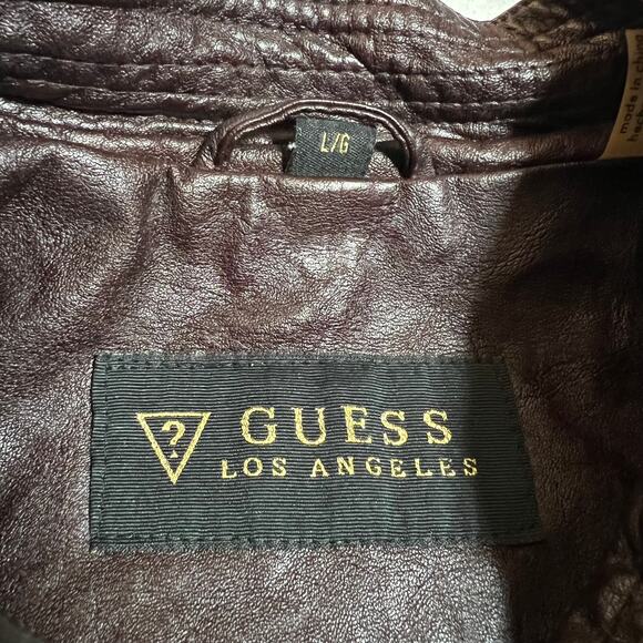 GUESS Faux Leather Moto Jacket Size Large Classic Casual Minimalist Rocker Y2K - Picture 4 of 8
